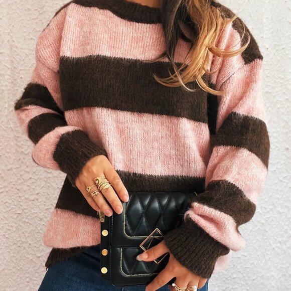 Striped Contrast Long Sleeve Sweater - Picture 10 of 16